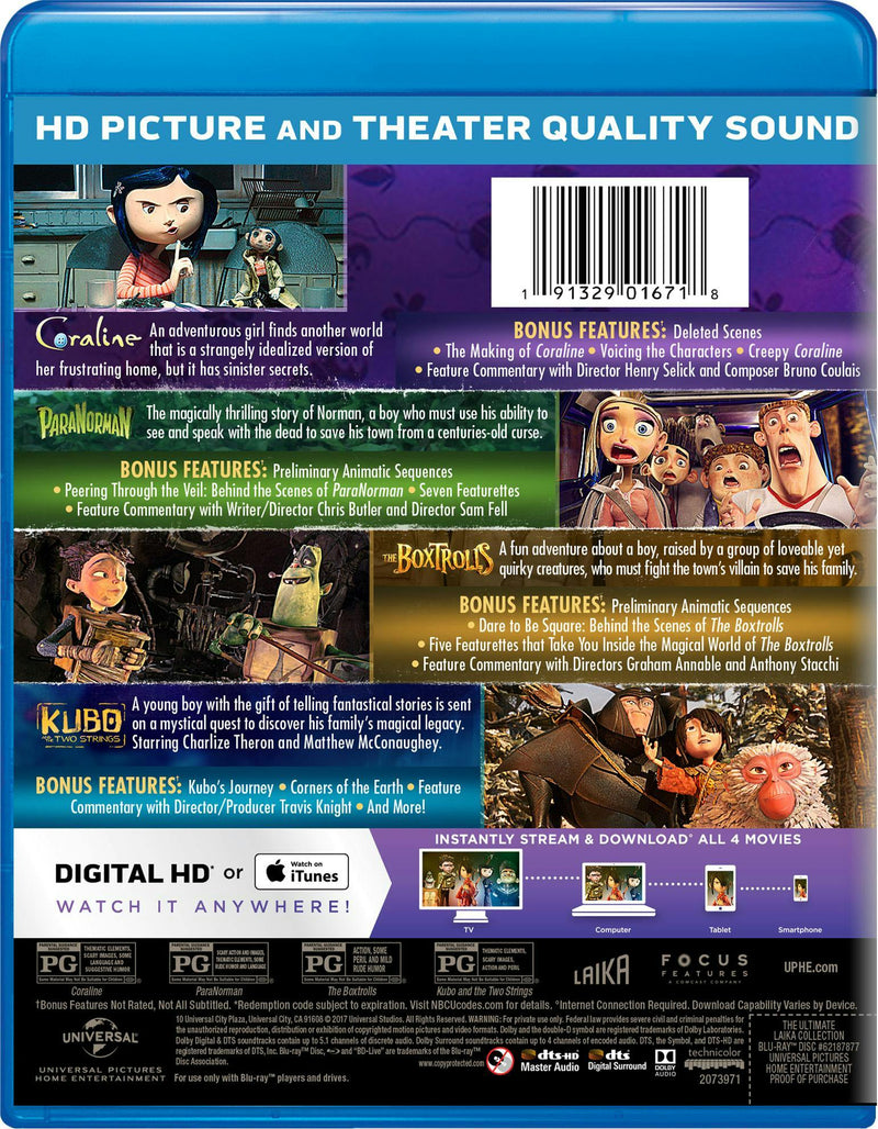 Coraline/ParaNorman/The Boxtrolls/Kubo and the Two Strings [Blu-ray]