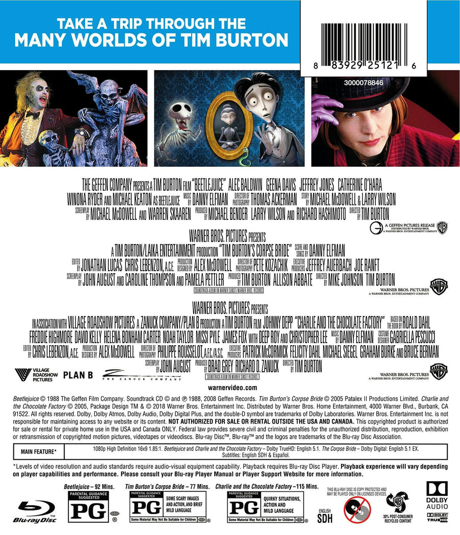 Beetlejuice/Charlie and the Chocolate Factory/Corpse Bride (Box Set) [Blu-ray]