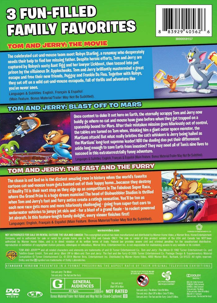 Tom and Jerry: The Movie/Blast Off to Mars/The Fast and the Furry (Box Set) [DVD]