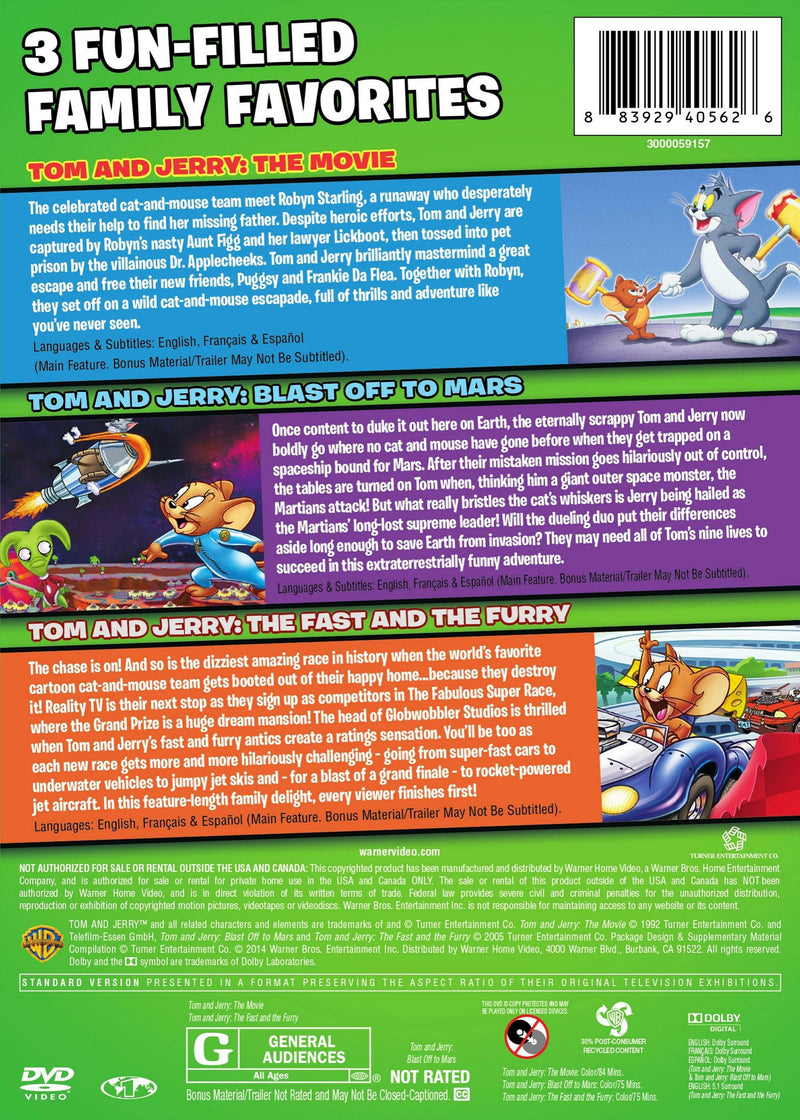 Tom and Jerry: The Movie/Blast Off to Mars/The Fast and the Furry (Box Set) [DVD]
