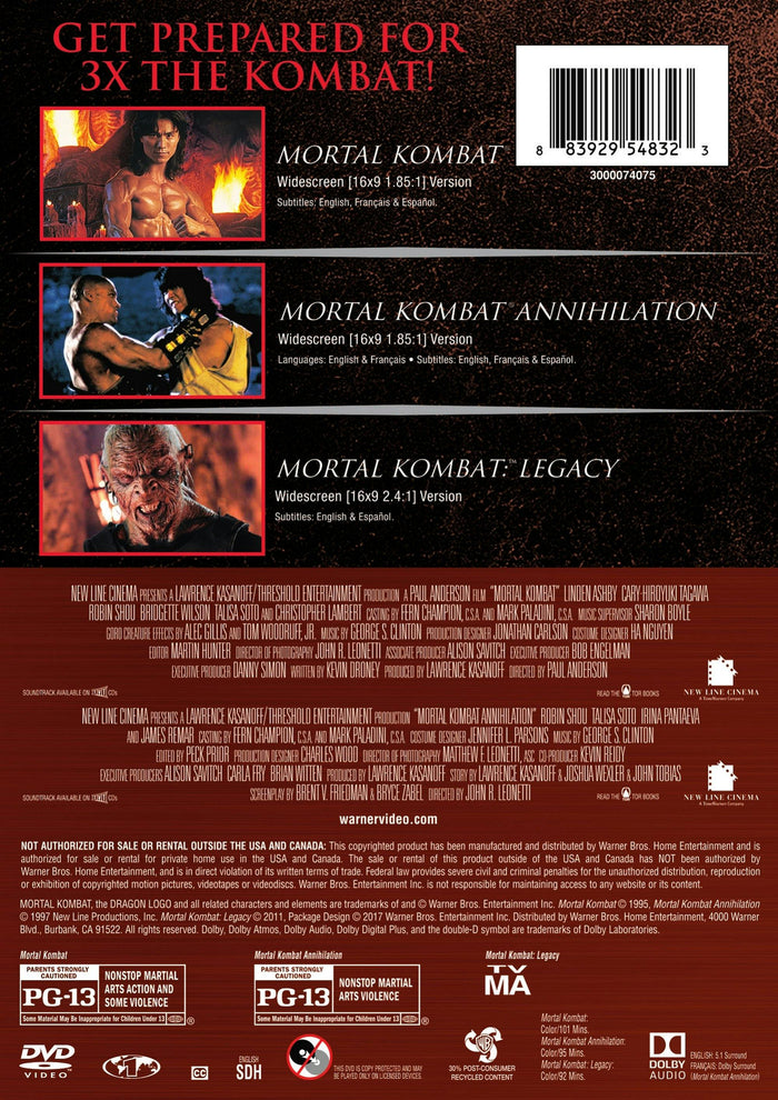 Motal Kombat / Mortal Kombat 2 / Mortal Kombat: Legacy [DVD]