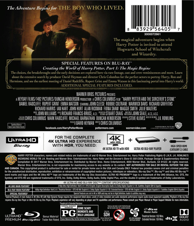 Harry Potter and the Philosopher's Stone (4K Ultra HD) [UHD]