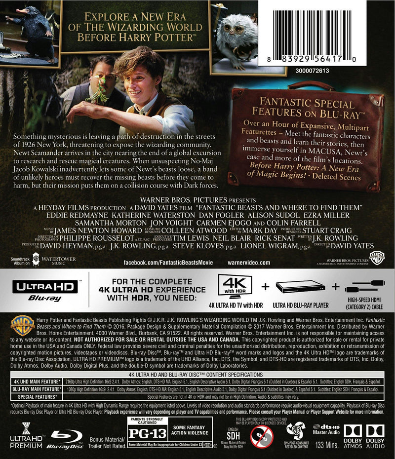 Fantastic Beasts and Where to Find Them (4K Ultra HD + Blu-ray) [UHD]