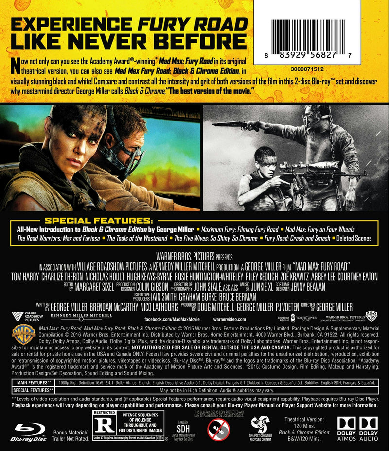 Mad Max: Fury Road/Mad Max: Fury Road - Black and Chrome Edition (Blu-ray + Black & Chrome Edition) [Blu-ray]