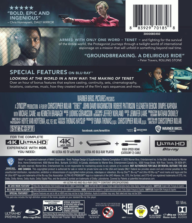 Tenet (4K Ultra HD + Blu-ray + Digital) [UHD]