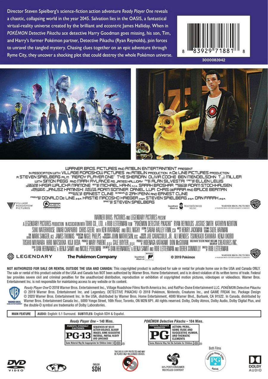 Ready Player One/Pokemon Detective Pikachu (DVD Double Feature) [DVD]