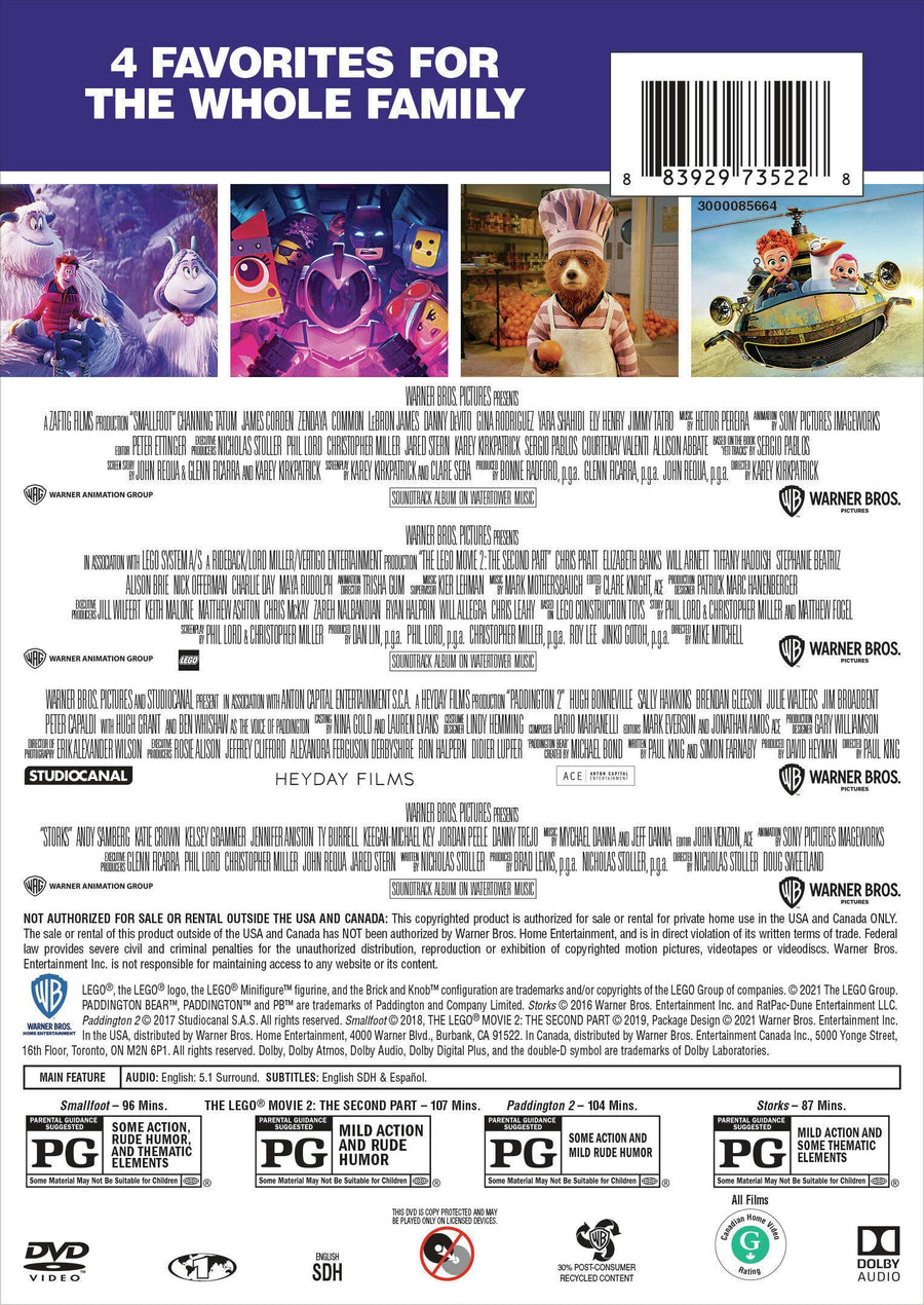 Smallfoot/The LEGO Movie 2/Paddington 2/Storks [DVD]