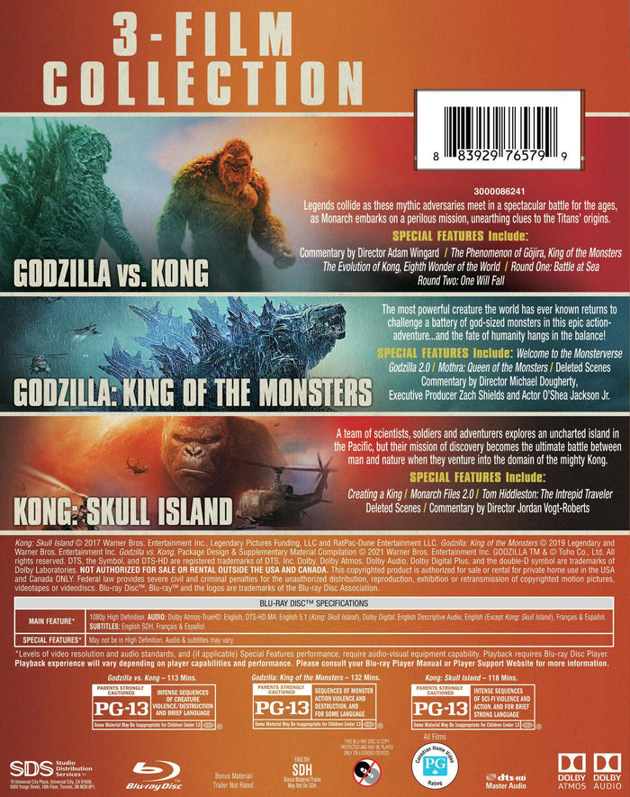 Godzilla vs. Kong/Godzilla: King of the Monsters/Kong: Skull Island (3 Film Bundle) [Blu-Ray]