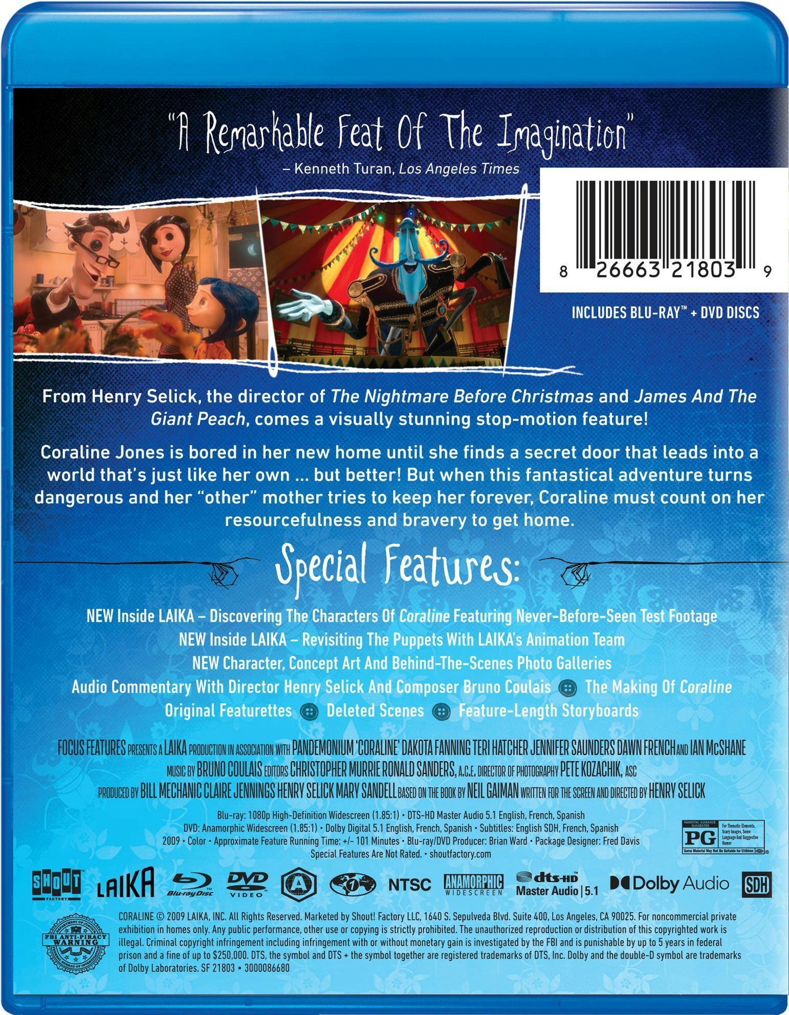 Coraline - LAIKA Studios Edition Blu-ray + DVD [Blu-ray] – GRUV