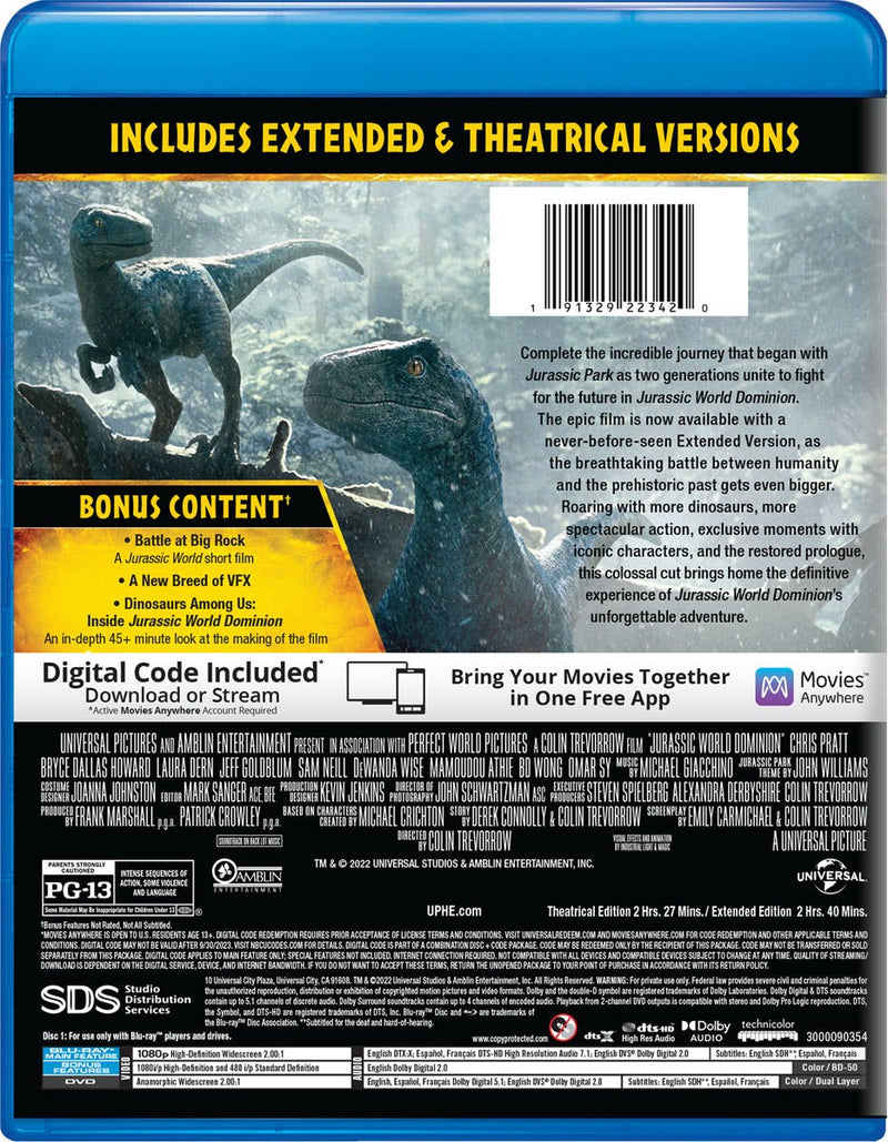 Jurassic World: Dominion (with DVD) [Blu-ray]