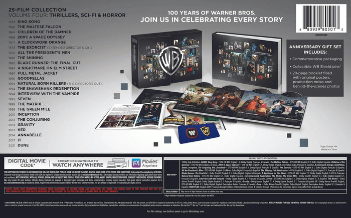 WB 100th 25 Film Collection, Volume 4: Thrillers, Sci-fi, Horror (Box Set) [Blu-ray]