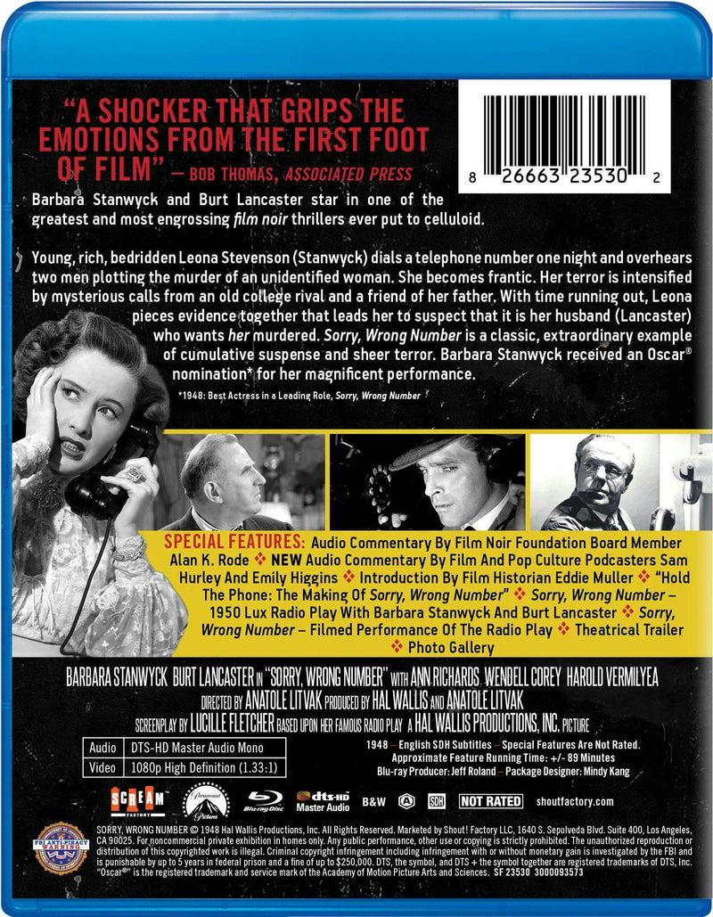 Sorry  Wrong Number [Blu-ray]