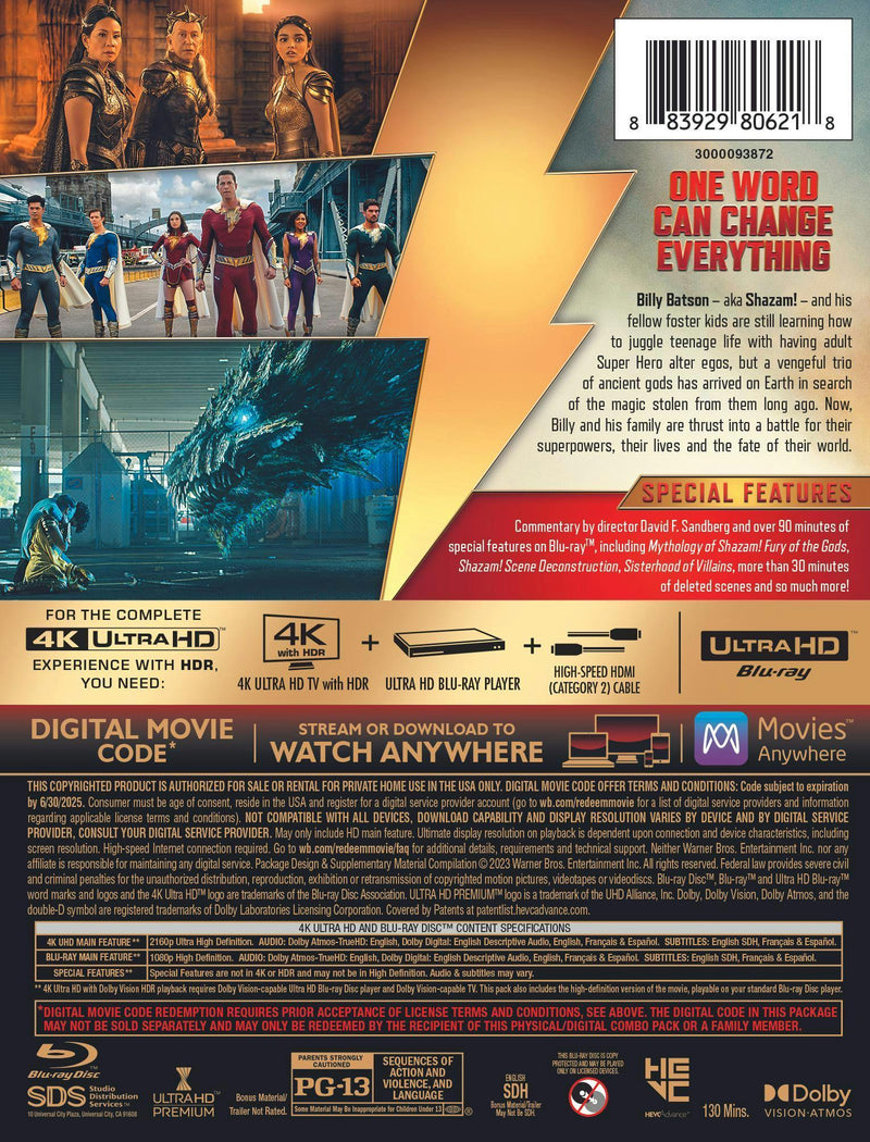 Shazam! Fury of the Gods (Limited Edition Steelbook 4K Ultra HD + Blu-ray + Digital) [UHD]