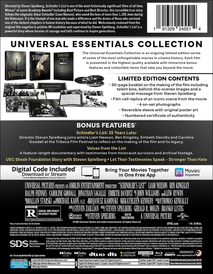 Schindler's List - Universal Essentials Collection (4K Ultra HD + Blu-ray (30th Anniversary)) [Blu-ray]
