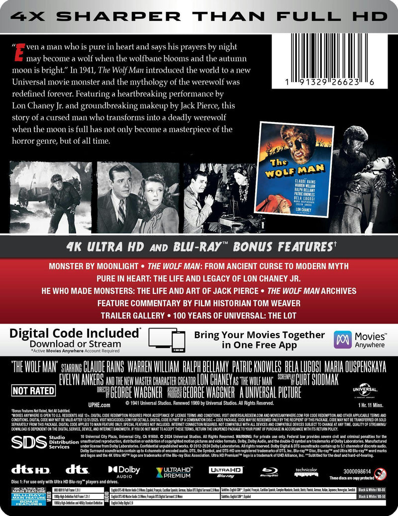 The Wolf Man (1941) - Limited Edition Steelbook (4K Ultra HD + Blu-ray + Digital) [UHD]