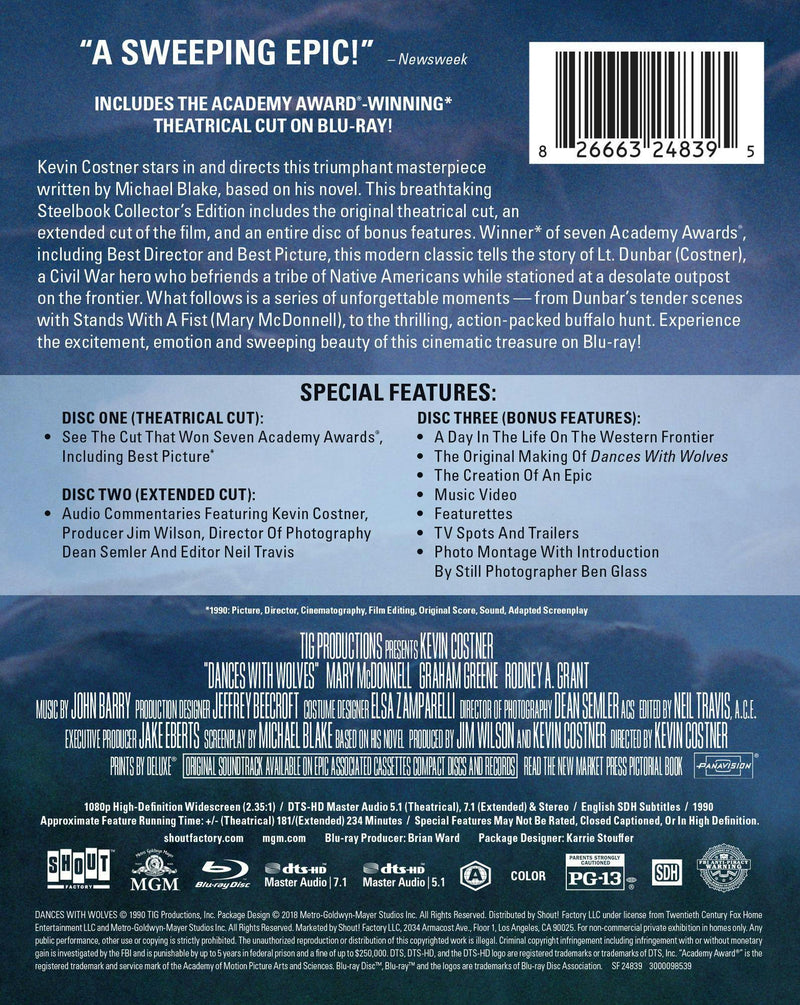 Dances With Wolves [Limited Edition Steelbook] [Re-Issue] (Limited Edition Steelbook) [Blu-ray]