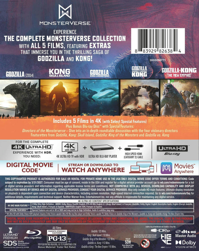 Godzilla/Kong Monsterverse 5-Film Collection (4K Ultra HD) [UHD]