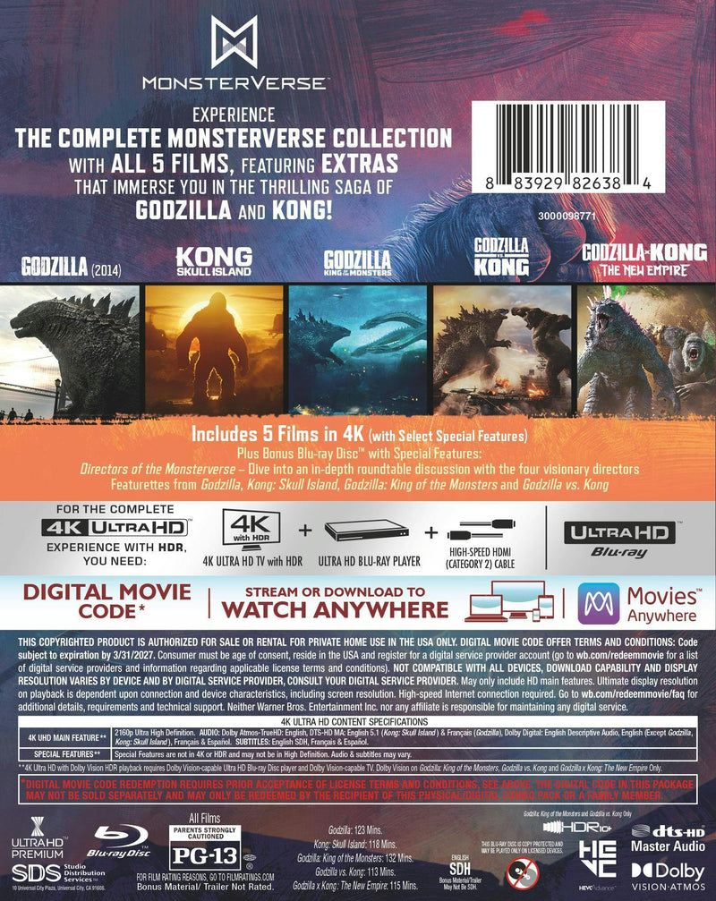 Godzilla/Kong Monsterverse 5-Film Collection (4K Ultra HD) [UHD]