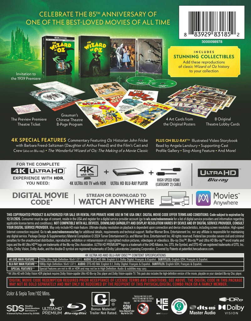 Wizard of OZ: 85th Anniversary Theater Edition (Limited Edition 4K Ultra HD Steelbook + Blu-ray) [UHD]