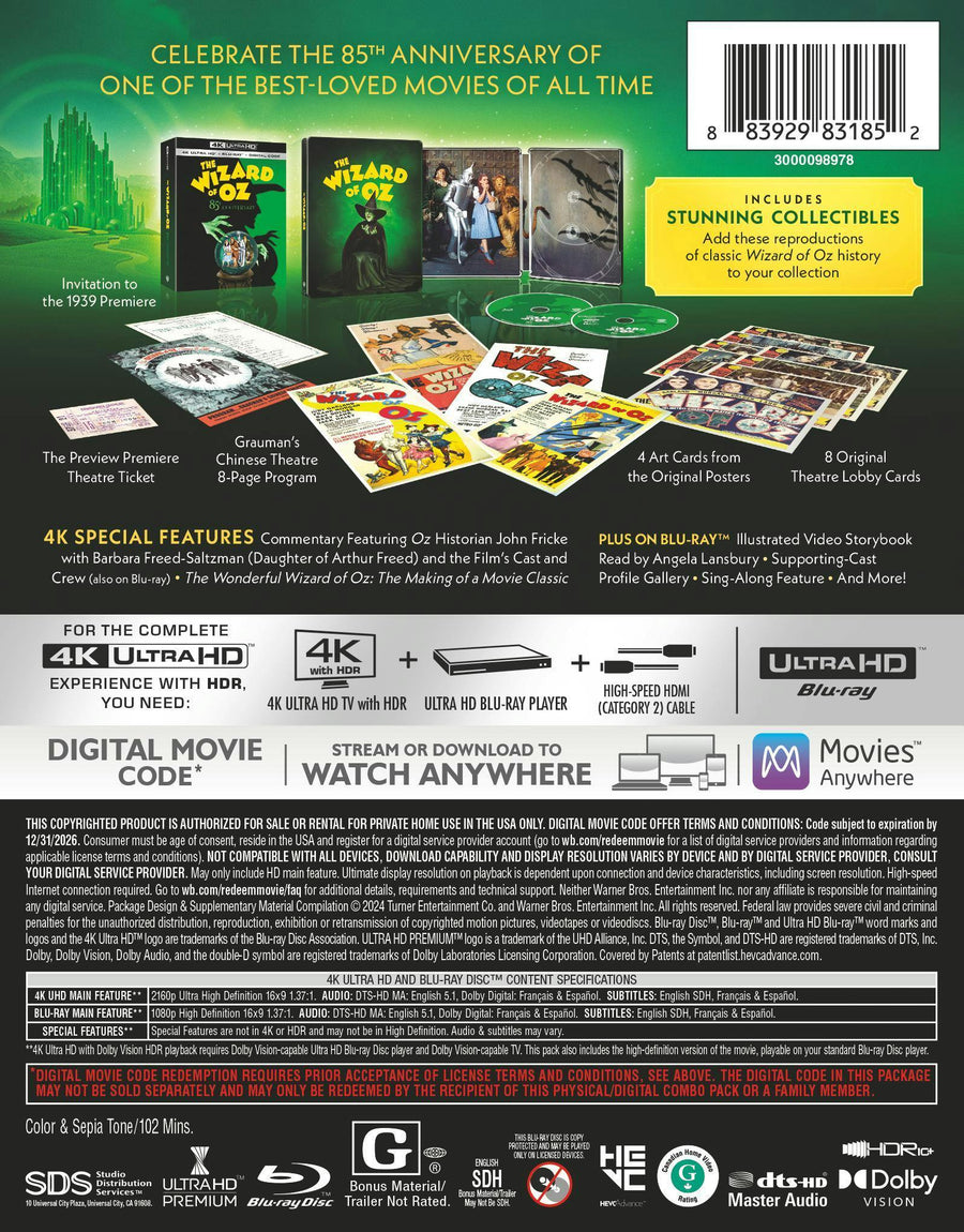 The Wizard of Oz : 85th Anniversary Theater Edition (Limited Edition Steelbook) [UHD]