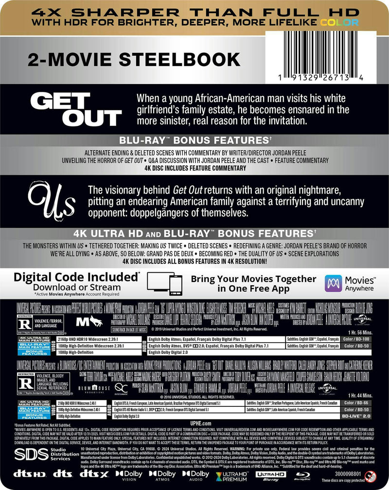 Get Out / Us Double Feature - Limited Edition Steelbook 4K Ultra HD + Blu-ray + Digital (Limited Edition 4K Ultra HD Steelbook + Blu-ray) [UHD]