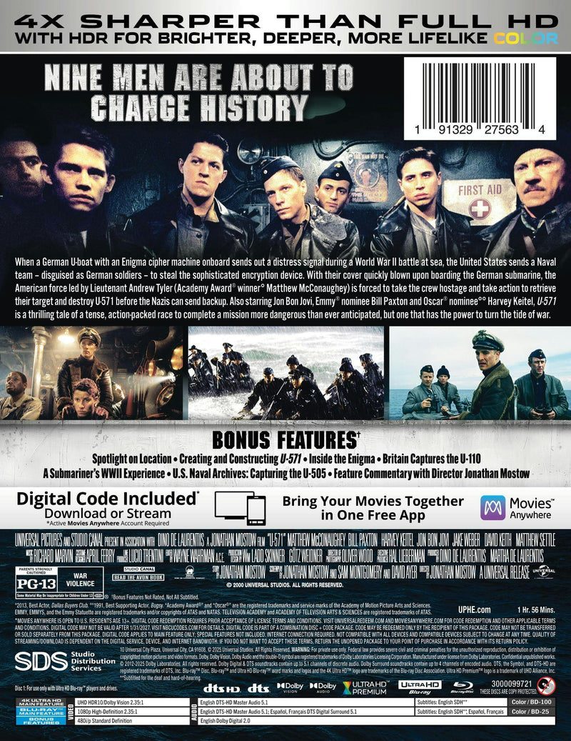 U-571 - 25th Anniversary Limited Edition Steelbook 4K Ultra HD + Blu-ray + Digital (Limited Edition 4K Ultra HD Steelbook + Blu-ray + Digital) [UHD]