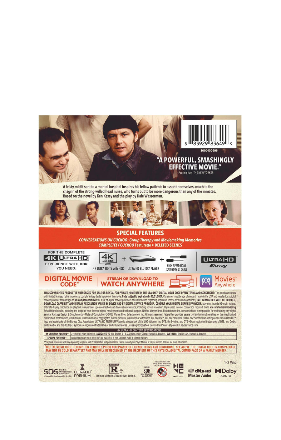 One Flew Over The Cuckoo's Nest (50th Anniversary) (Limited Edition 4K Ultra HD Steelbook + Digital) [UHD]