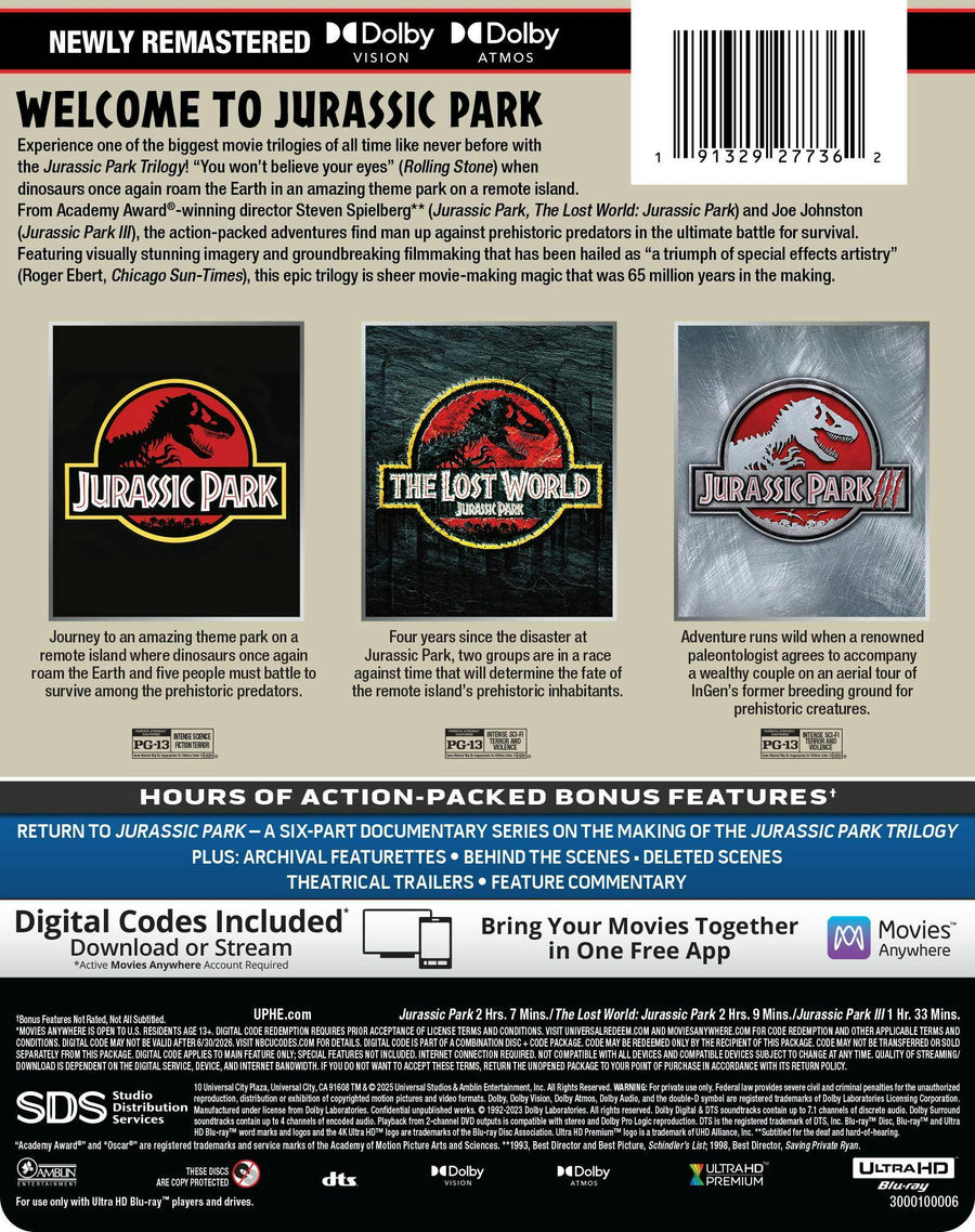 Jurassic Park Trilogy (4K Ultra HD Steelbook + Digital) [UHD]