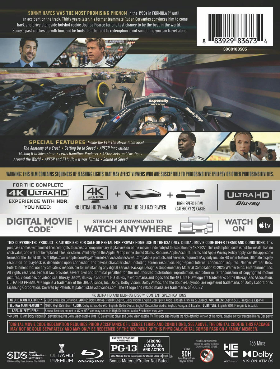 F1 (Limited Edition 4K Ultra HD Steelbook + Blu-ray + Digital) [UHD]