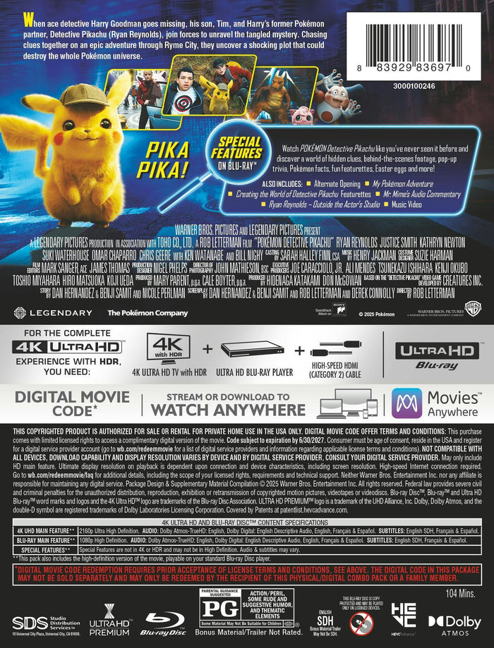 Pokemon Detective Pikachu (Limited Edition 4K Ultra HD Steelbook + Blu-ray) [UHD]