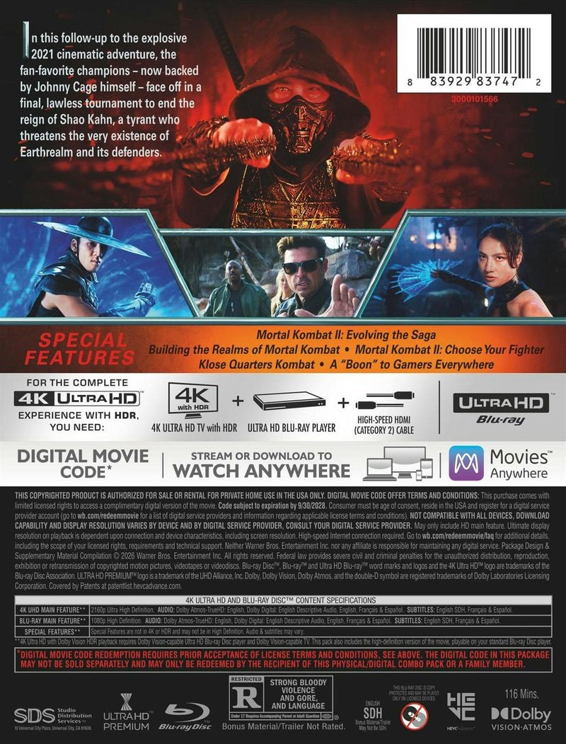 Mortal Kombat 2 (Limited Edition 4K Ultra HD Steelbook + Blu-ray + Digital) [UHD]