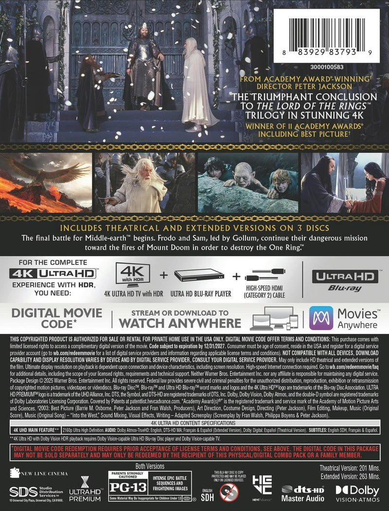 The Lord of the Rings: The Return of the King (Extended & Theatrical Versions) (Limited Edition 4K Ultra HD Steelbook + Digital) [UHD]