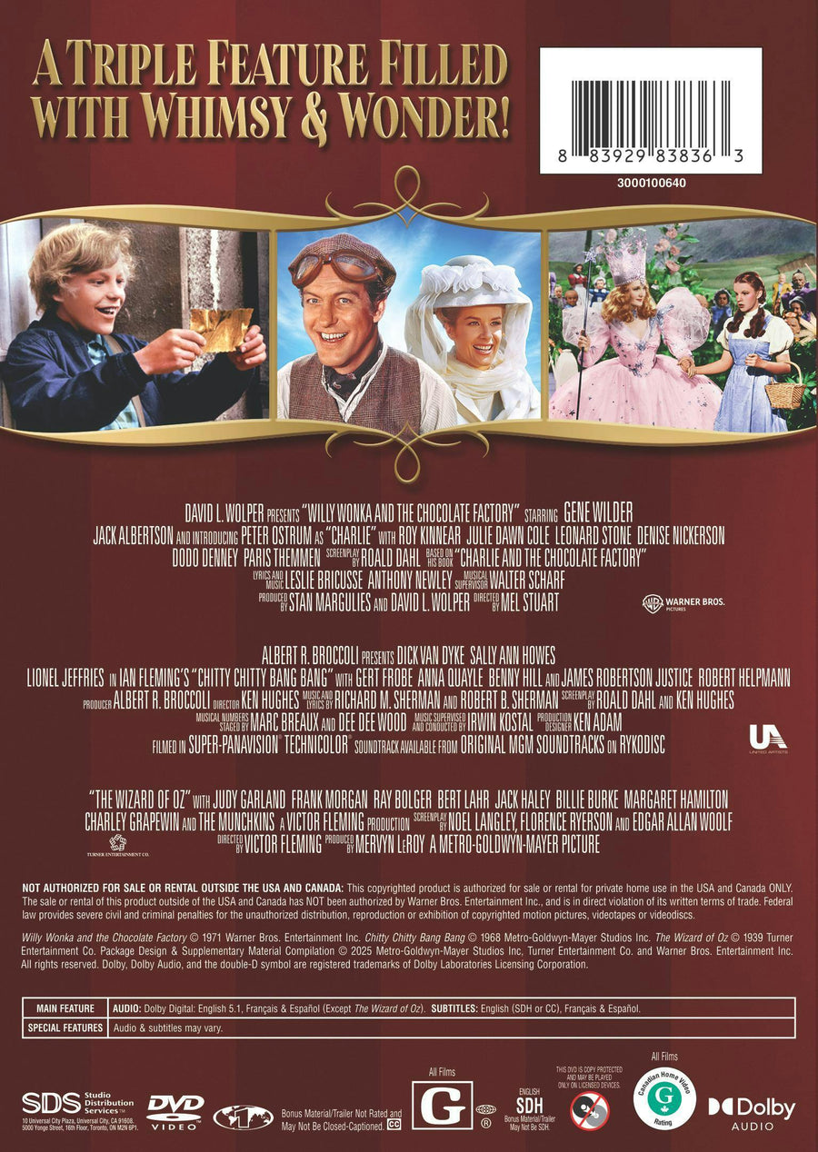 Chitty Chitty Bang Bang / Willy Wonka & The Chocolate Factory / Wizard of OZ  (Triple Feature) [DVD]