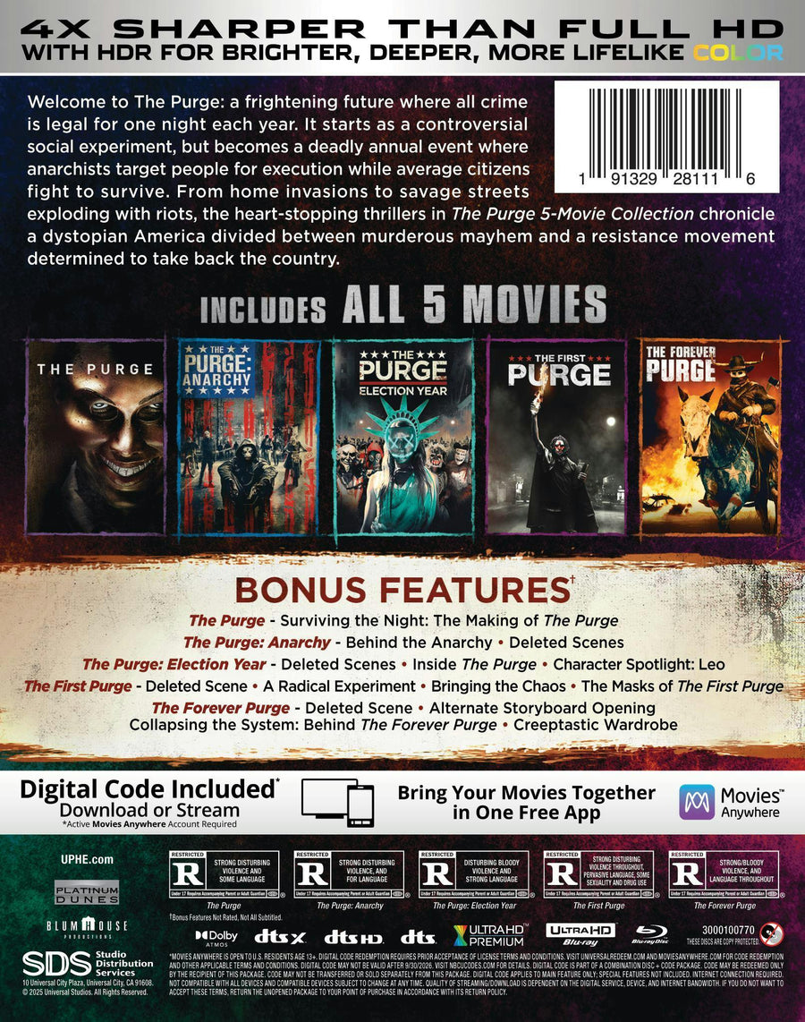 The Purge: 5-Movie Collection - 4K Ultra HD + Blu-ray + Digital (4K Ultra HD + Blu-ray + Digital) [UHD]