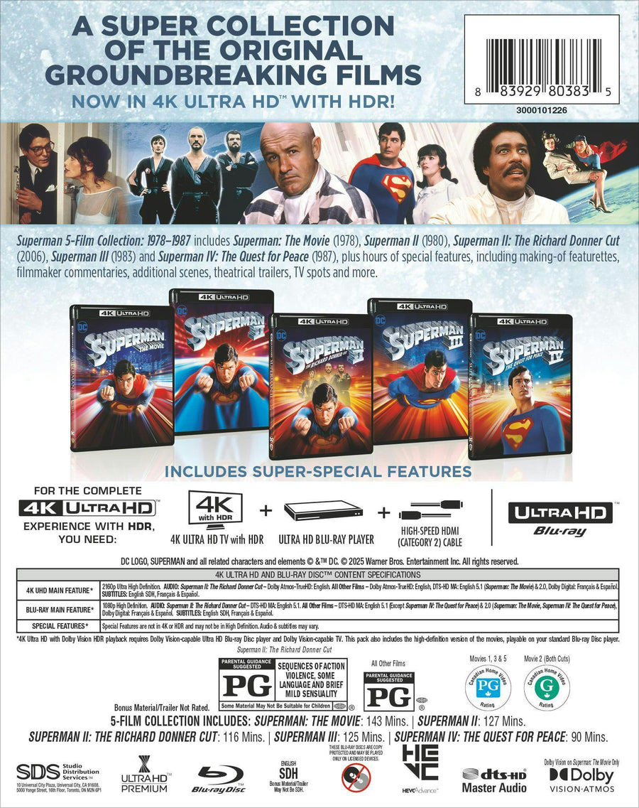 Superman 5-Film Col: I, II, II Donner Cut, III, IV (4K Ultra HD + Blu-ray) [UHD]
