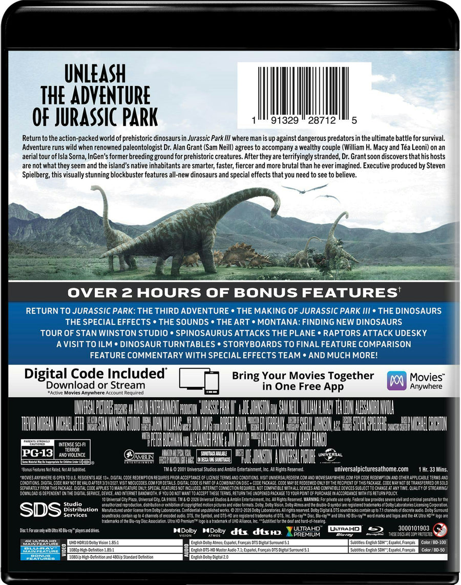 Jurassic Park III (4K Ultra HD + Blu-ray + Digital - Dolby Vision + Dolby Atmos Version) [UHD]