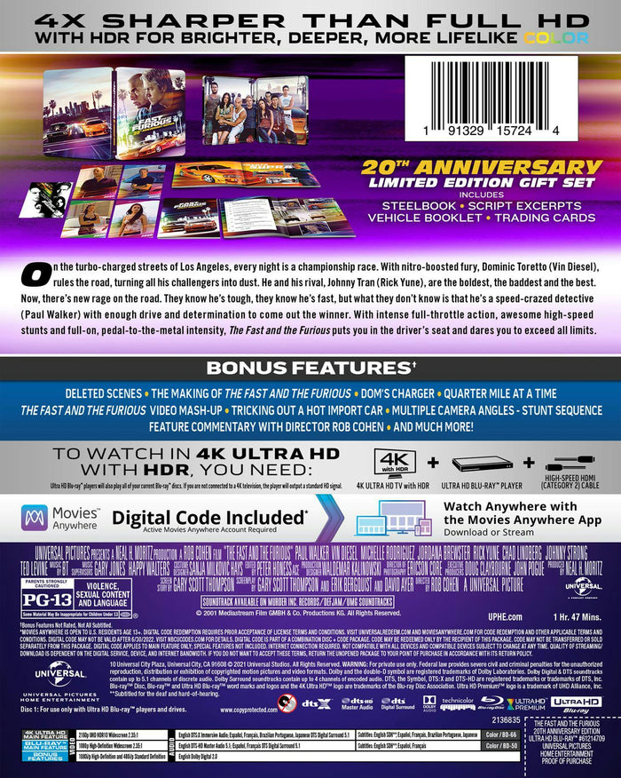 The Fast and the Furious - 20th Anniversary Limited Edition Steelbook (4K UHD + Blu-ray) [UHD]