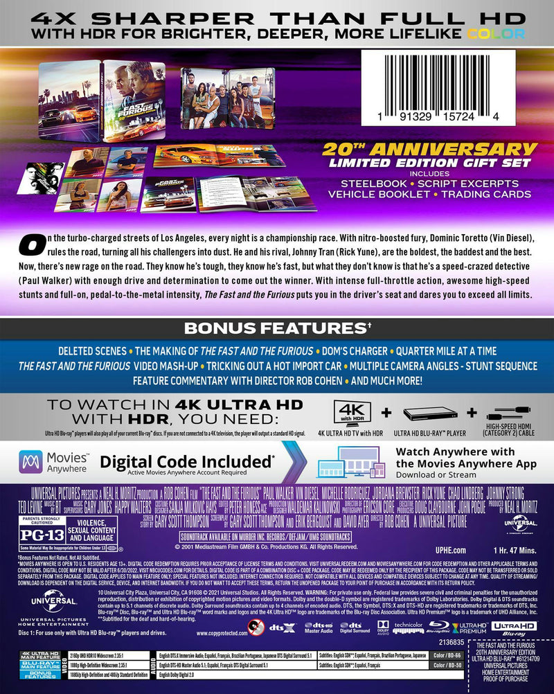 The Fast and the Furious - 20th Anniversary Limited Edition Steelbook (4K UHD + Blu-ray) [UHD]