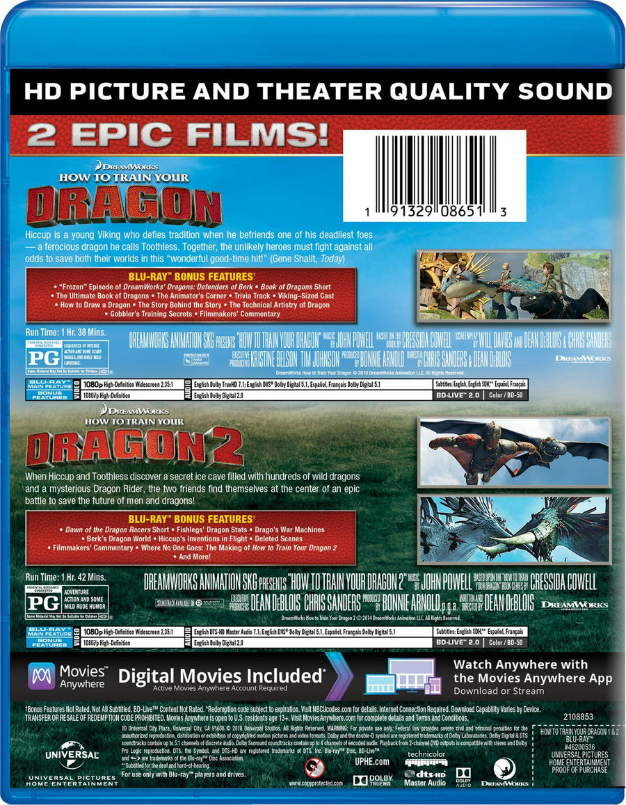 How to Train Your Dragon 1 & 2 (Blu-ray New Box Art) [Blu-ray]