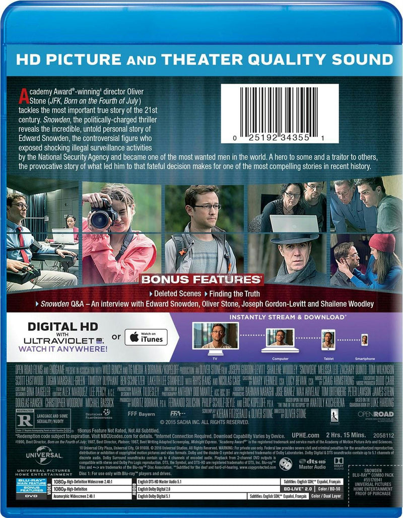 Snowden (DVD + Digital) [Blu-ray]