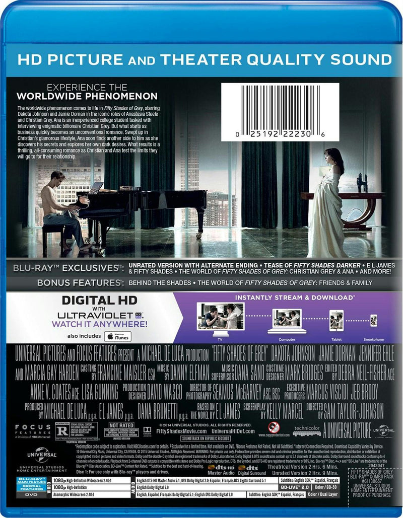 Fifty Shades of Grey (Unrated Edition DVD + Digital) [Blu-ray]