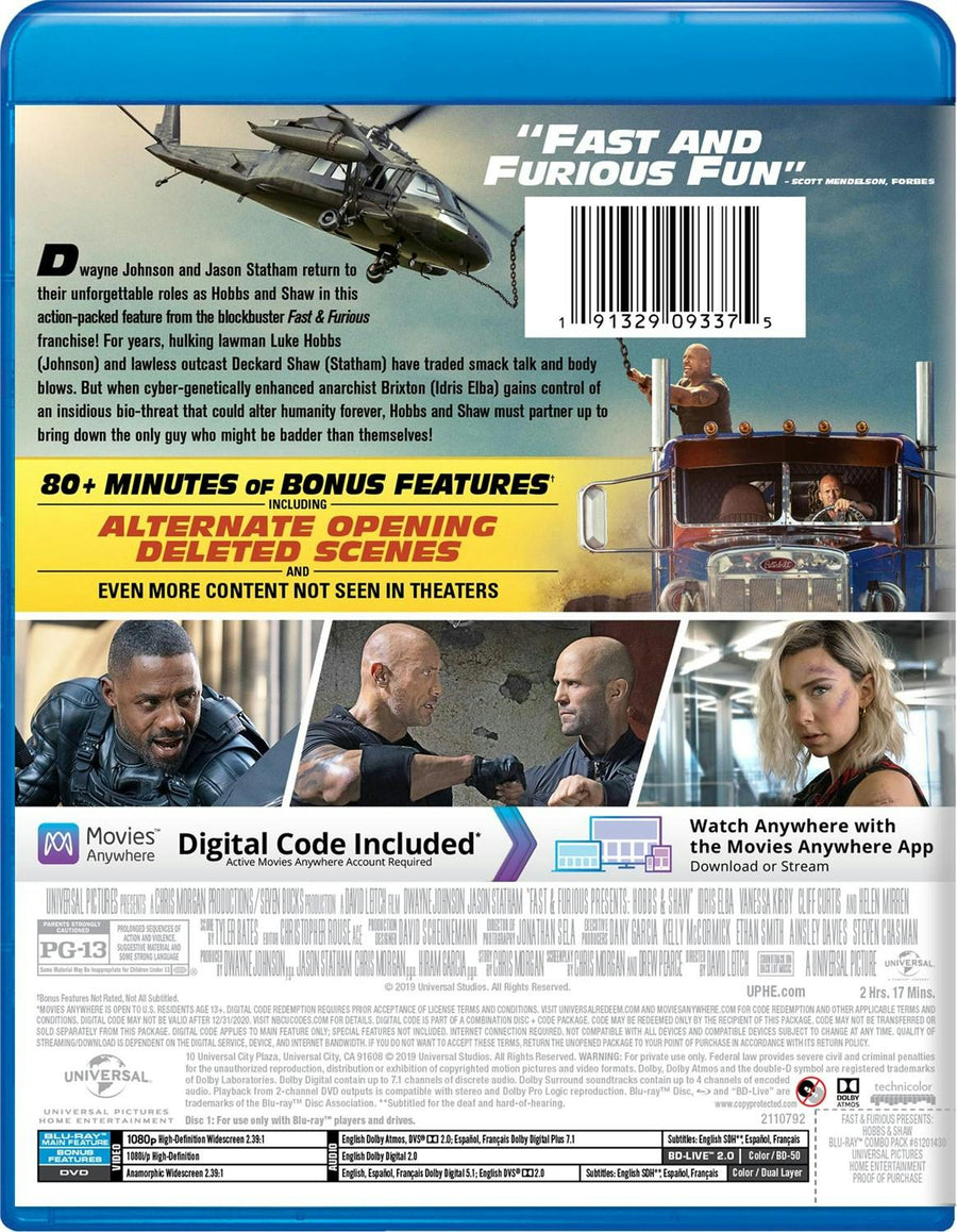 Fast & Furious Presents: Hobbs & Shaw (DVD + Digital) [Blu-ray]