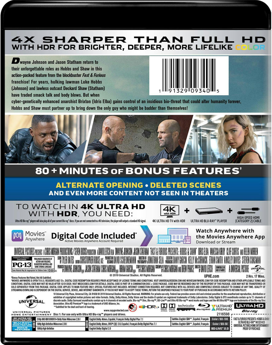 Fast & Furious Presents: Hobbs & Shaw (4K Ultra HD + Blu-ray + Digital HD) [UHD]