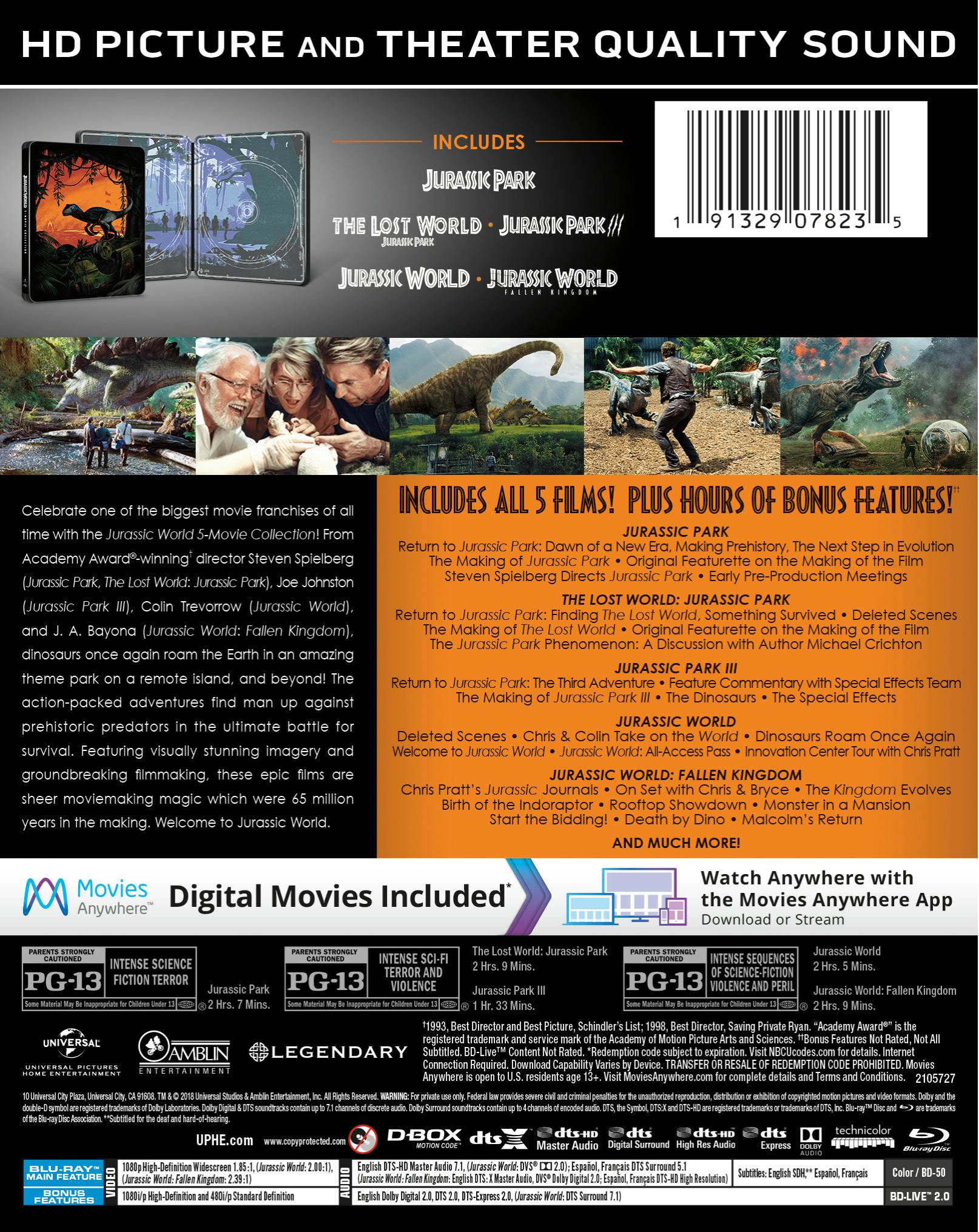 ジュラシック・ワールド 5-MOVIE COLLECTION 4K UHD Jurassic World 5-Movie Collection: Fallen Kingdom Dinosaur