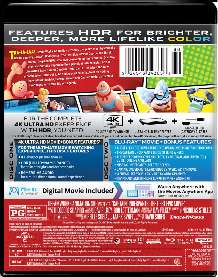 Captain Underpants: The First Epic Movie (4K Ultra HD) [UHD]