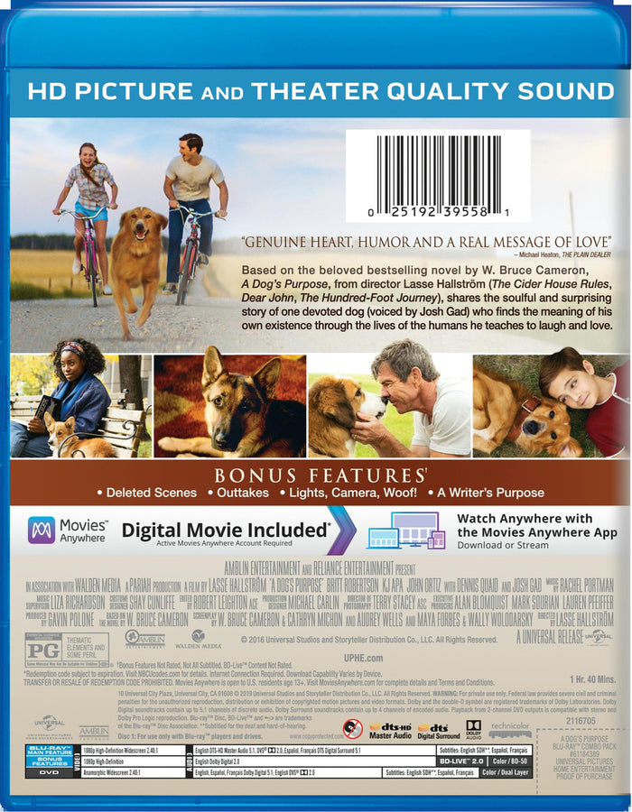 A Dog's Purpose (DVD + Digital) [Blu-ray]