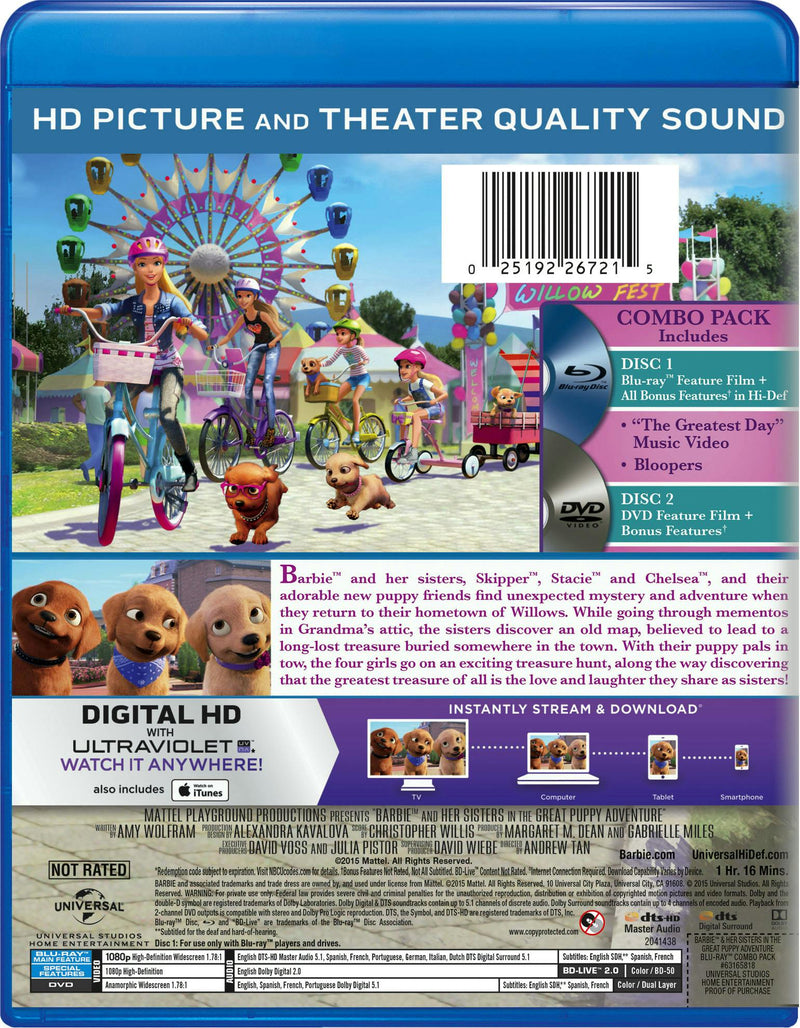 Barbie and Her Sisters in the Great Puppy Adventure (DVD + Digital) [Blu-ray]