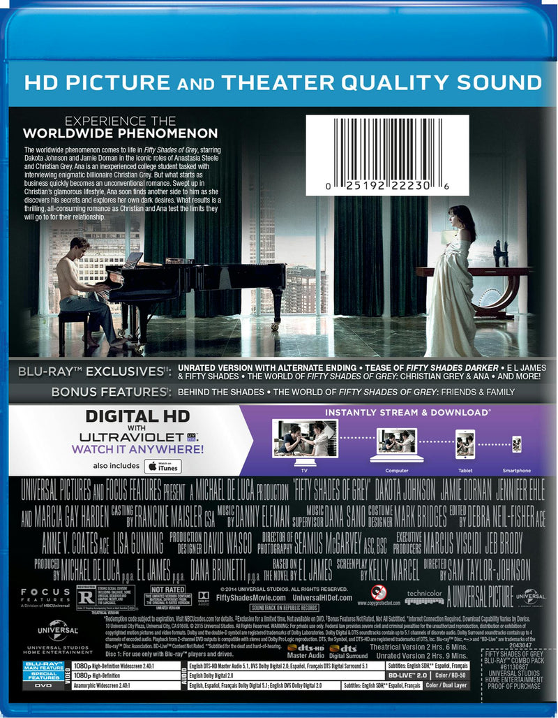 Fifty Shades of Grey (Unrated Edition DVD + Digital) [Blu-ray]