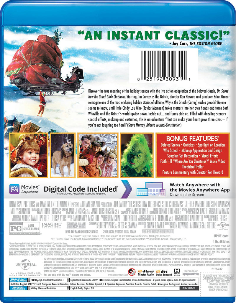 Dr. Seuss' How The Grinch Stole Christmas (Grinchmas Edition + Digital) [Blu-ray]