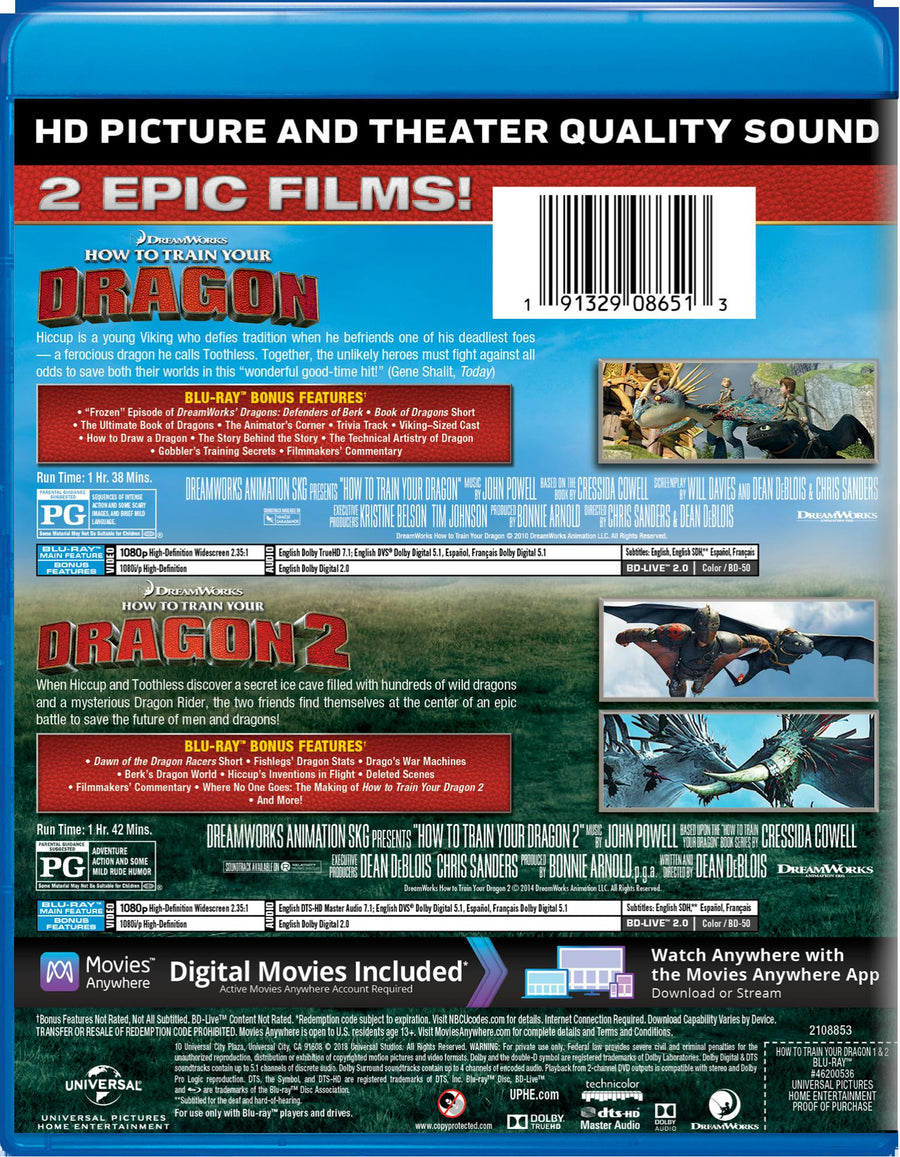 How to Train Your Dragon 1 & 2 (Blu-ray New Box Art) [Blu-ray]